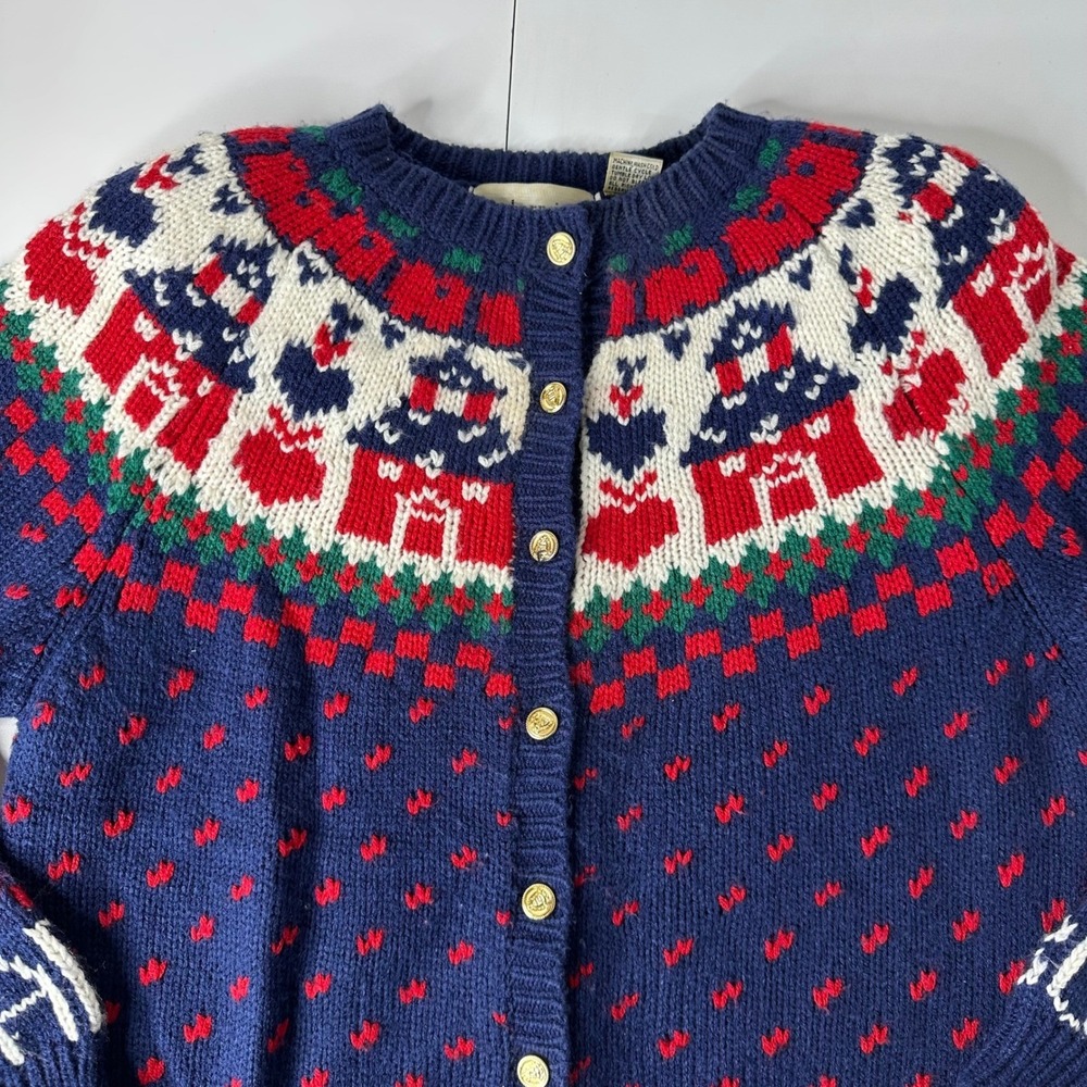 Northern Isles Cardigan Blue Gold Buttons ABC Schoolhouse Teacher Vintage Sz XL - Picture 5 of 16